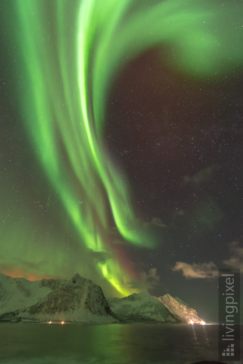 Polarlicht über dem Fjord